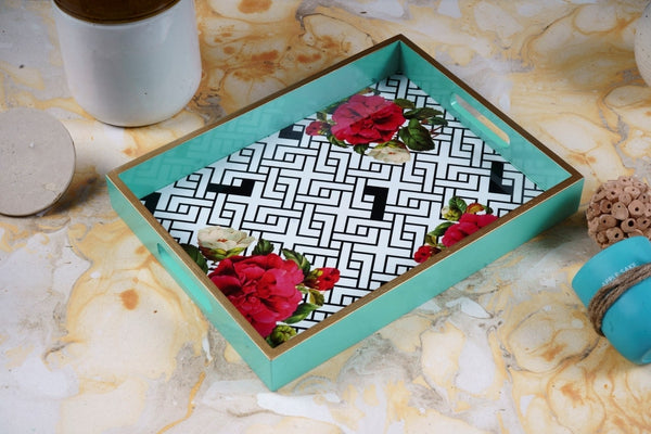 Black & White Floral Tray Set